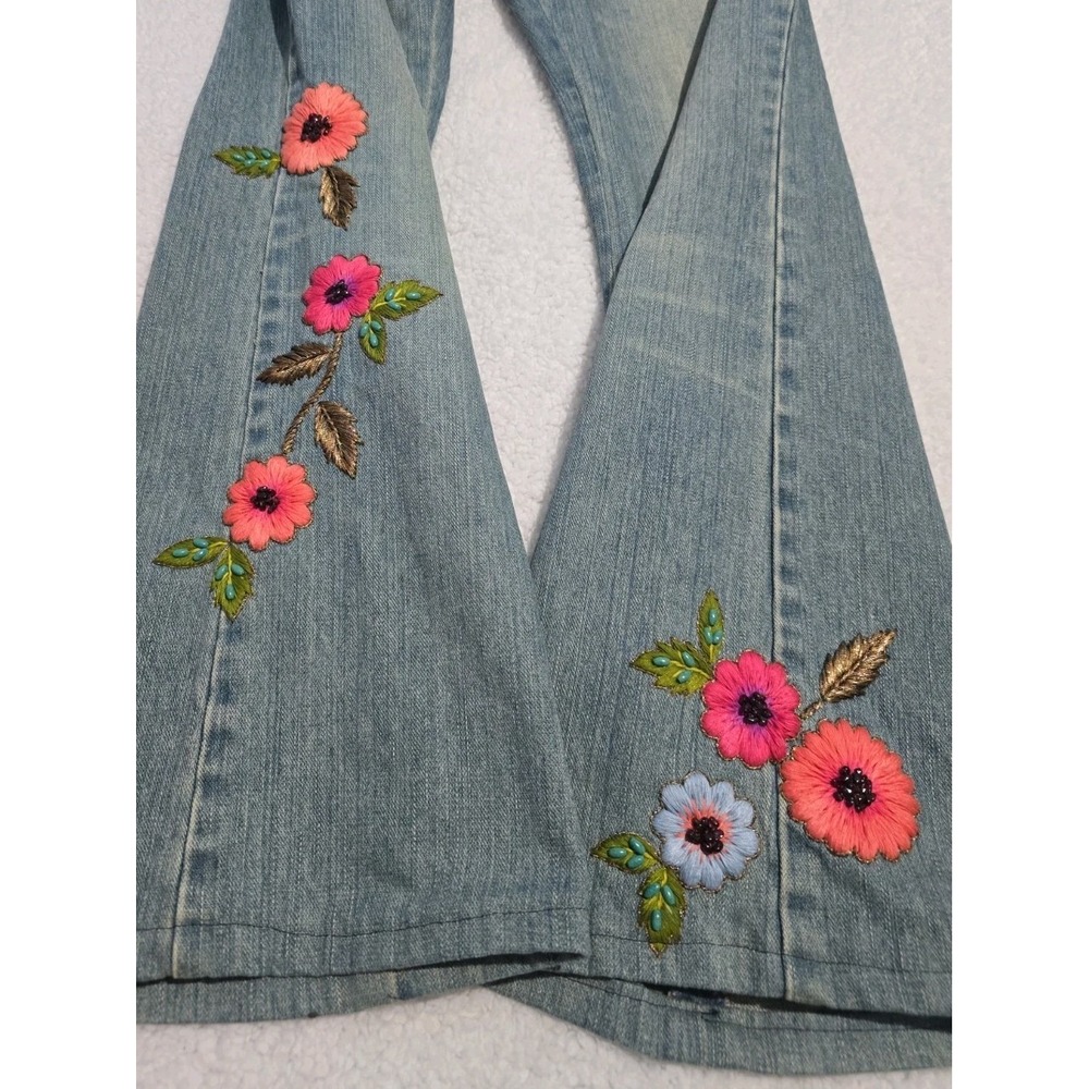 Dana Buchman Denim Embroidered Beaded Jeans Flare Size 10/30 Retro 70s - Picture 4 of 9